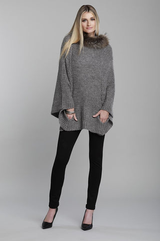 Dolce Cabo grey knitted fur poncho 71685 ONE SIZE