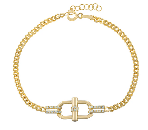 Women's bracelet curb chain fancy bar SG33374V