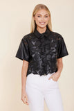 Dolce Cabo faux leather floral cut out top #288 2 colors