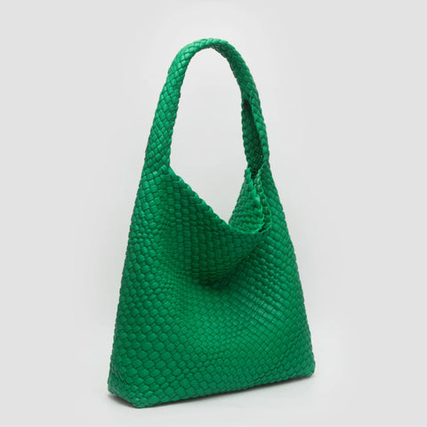 Woven hand bag tiara tote emerald green tg10640