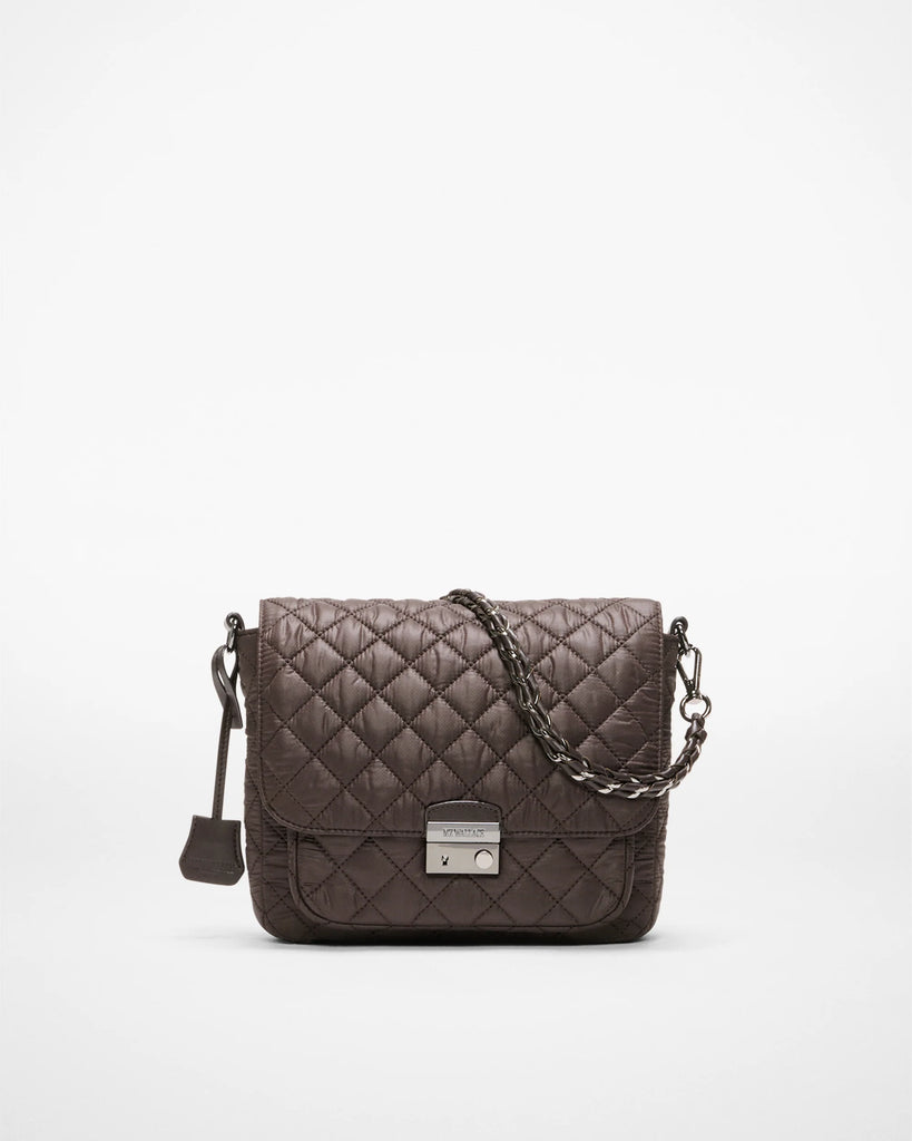 MZ Wallace lock bag medium two colors morning dove and espresso