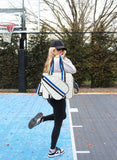 Pickle ball tote bags Judy white with blue stripe with free customization