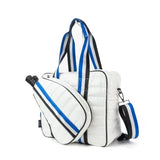 Pickle ball tote bags Judy white with blue stripe with free customization