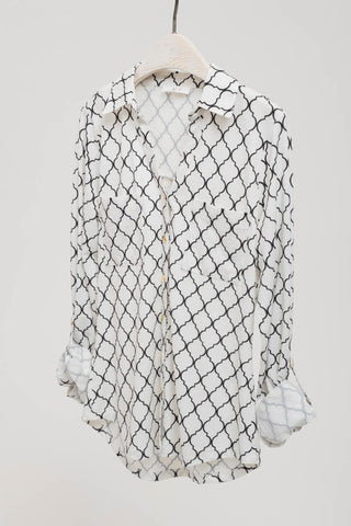 Blu Pepper women's quatrefoil button shirt tb3575 ivory